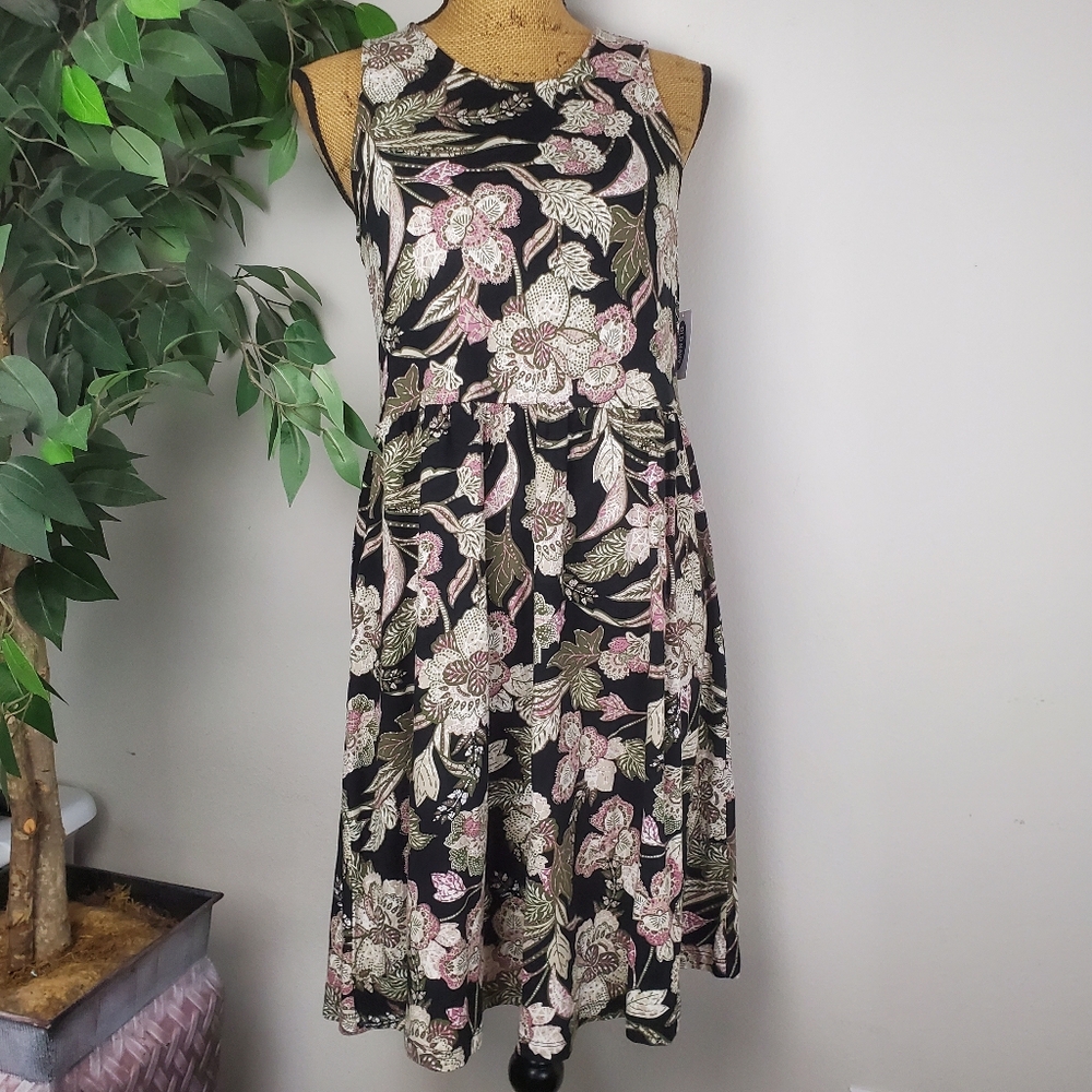 NEW Old Navy Black Floral Pastel Pink Midi Dress Women's Size Small